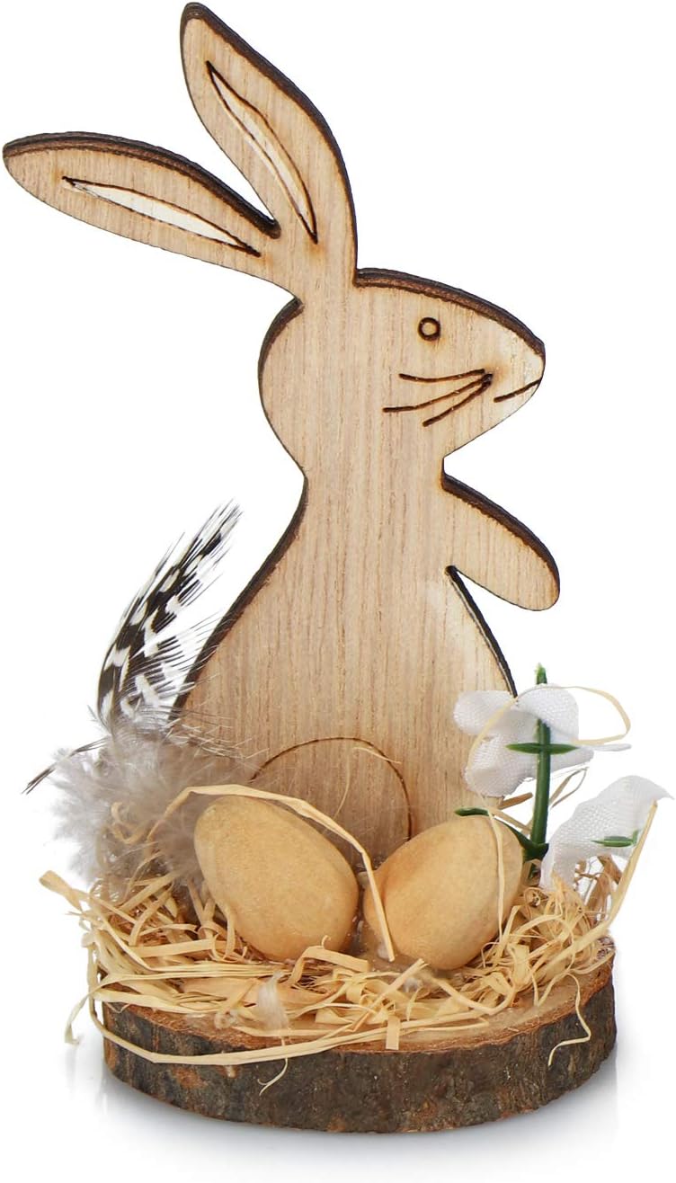 Figurines Cuisine Maison Decoration De Paques Lapin De Paques Debout Et Deux Petits Lapins Dans Le Panier De Paques Com Four 3 Pieces De Decorations De Paques En Bois 03 Pieces