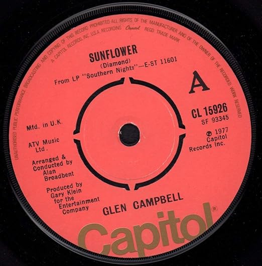 SUNFLOWER 7 INCH UK CAPITOL 1977 GLEN CAMPBELL Amazon.fr Musique