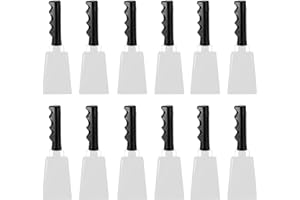 PATIKIL 9inch Cow Bells for Football Games, 12pcs Cowbells for Sporting Events Bulk Loud Noise Makers Metal Cow Bell with Handle for Cheering Competition Marathon Wedding DIY Paint, White