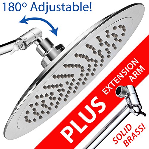 AquaSpa 9-inch Round Rain Shower Head (180 degrees Adjustable) PLUS HotelSpa 11 Inch Solid Brass Height/Angle 