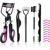 Eyelash Curlers Kit for Women w Lash Curler, Eyelash Comb Seperator, 3 in1 Mascara Brushes, Eyelash Extension Tweezers, Foldable Eyebrow Brush and Comb, 10 Silicone Refills Pads