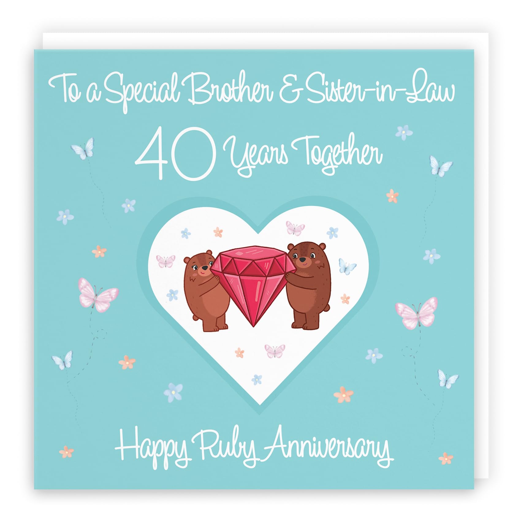 Hunts England - Brother & Sister-in-Law 40th Anniversary Card - 40 Years - Ruby Anniversary - Romantic Meadows - Fun Card - 40th Anniversary Card For Brother And Sister-in-Law — image 1