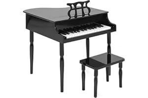 Costzon Classical Kids Piano, 30 Keys Wood Toy Grand Piano with Music Stand and Bench, Mini Musical Toy for Child, Ideal for Children's Room, Toy Room, Best Gifts (Straight Leg, Black)