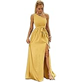 SKAYS Women's One Shoulder Formal Dress Long Elegant Bridesmaid Modest Belted Wedding Guest Maxi Dress with Slit