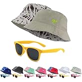 Kids Bucket Hat for Girls & Boys, Packable Fun & Cool Reversible Beach Sun Teen Toddler Bucket Hat with Sunglasses 3-14Y