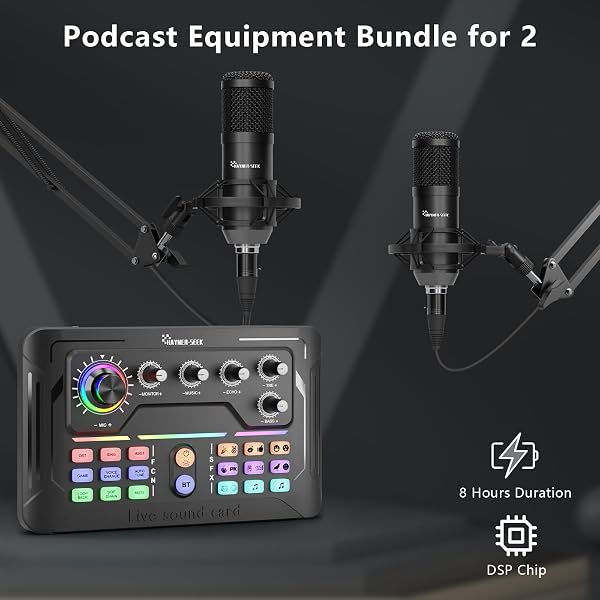 PODCAST EQUIPMENT BUNDLE FOR 2, AUDIO MIXER WITH 3.5MM PODCAST MICROPHONE, VOICE CHANGE DJ MIXER FOR LIVE STREAMING SINGING GAMING (P900)