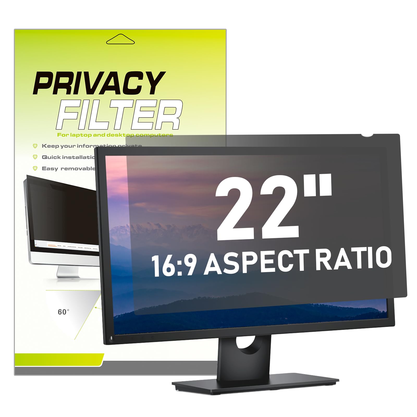 LAMA 22 Inch Computer Privacy Screen Filter, Universal Computer Monitor Privacy Filters (WxH:19.17"*10.78"), Anti-Spy/Anti-Scratch/Anti-Glare Protector for Widescreen Monitors(16:9) — image 1