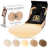 BARE & BASIC Seamless Nipple Covers for Women – Sticky Reusable Nipple Covers, Invisible No-Show Bra Petals with Travel Bag