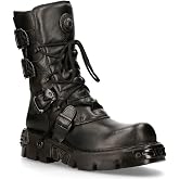 New Rock 391-S18 Women's Black Metallic Reactor Skull Devil Goth Punk Leather Calf Boots 6