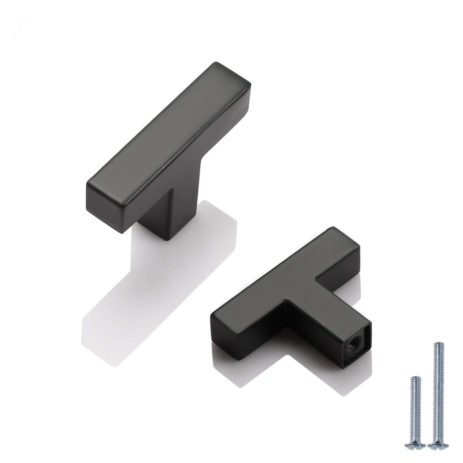 PinLin 10 Pack Kitchen Cabinet Door Handles Stainless Steel Bedroom Drawer Cupboard Knobs Single Hole Width 12mm Black Square T Bar Handle