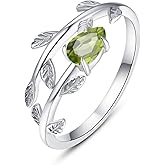 PRAYMOS 925 Sterling Silver Leaf Birthstone Rings Adjustable Open Ring for Women with Jewelry Box Size 7-9