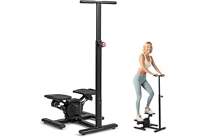 Goplus Steppers for Exercise, Twist Stair Stepper Workout Equipment w/Height-Adjustable Handlebar & Non-Slip Pedals, Stepper 