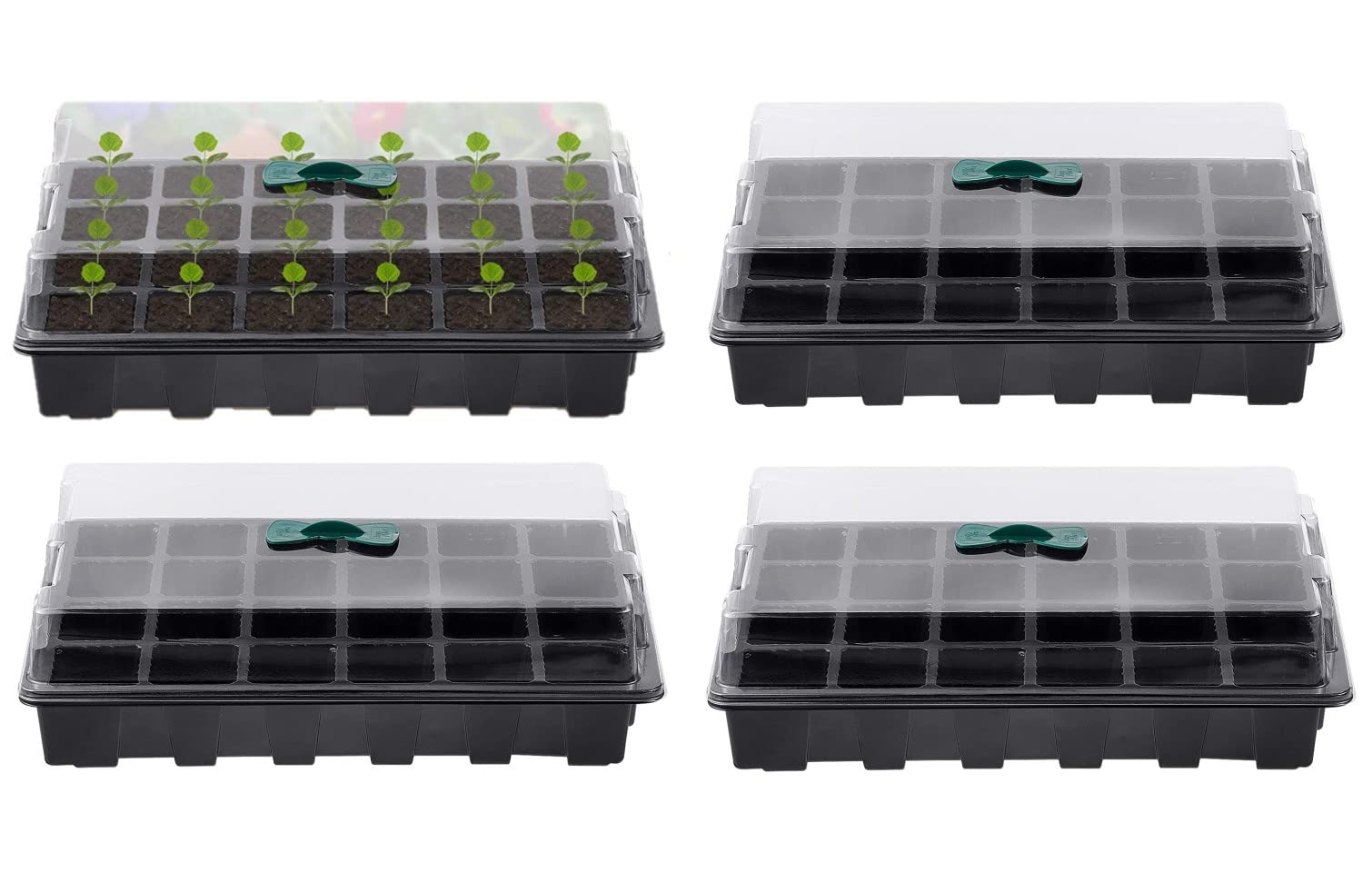 KAHEIGN 4Pcs Plant Seedling Tray, 24 Cells Plastic Seedling Nursery Tray Flower Seed Propagators with Adjustable Vents for Greenhouse Garden Home (With 4Pcs Lids and Bases)