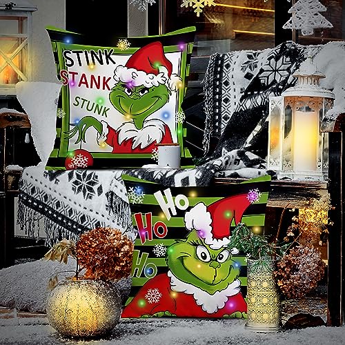 Hexagram Lighted Green Christmas Pillow Covers, LED Christmas