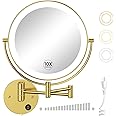 Gospire 9” Wall Mounted Lighted Magnifying Mirror, 1X/10X Magnification Double-Sided LED Bathroom Mirror, 3 Color Lights & Stepless Dimming with Touch Sensor, Extendable Arm 360° Swivel for Shaving