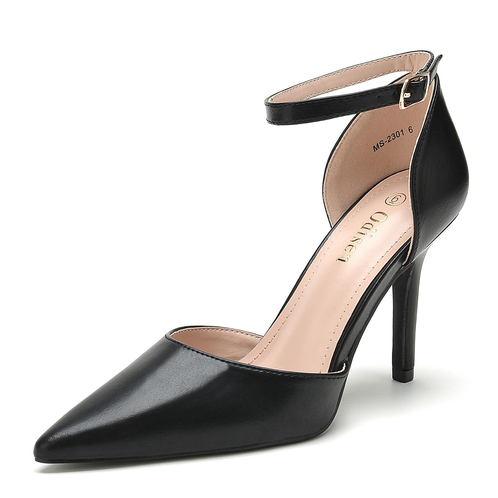 Photo 1 of Odisen Women's Black Heels Closed Toe Pointed Toe Ankle Strap Stiletto Pumps Dress Shoes, Black Pu 6