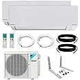 Daikin 2-Zone (9,000 BTU + 9,000 BTU) CIRRA Series Mini Split Air Conditioner Heat Pump System with Maxwell 15 ft. Installation Kit and Wall Bracket