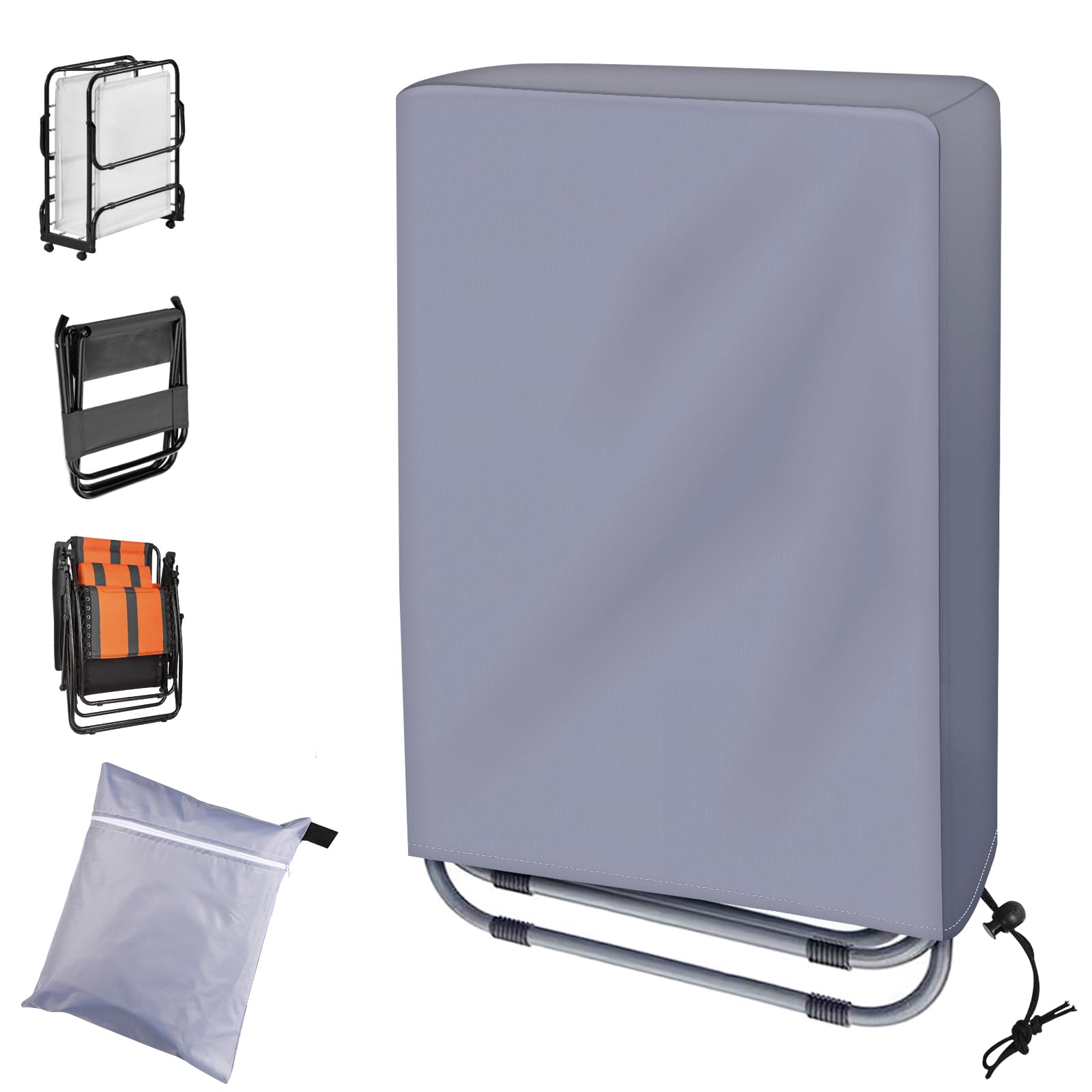 Boseago Folding Reclining Chair Cover Waterproof, UV Resistant Chair Covers Heavy Duty Rip Proof for Home Garden Furniture Protect (Gray)