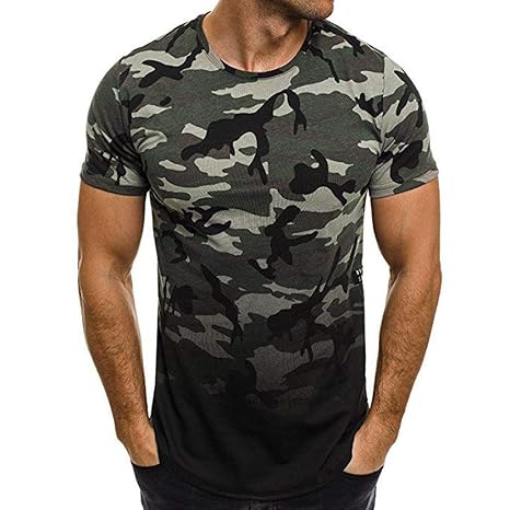 SANFASHION Herren Sommer Beiläufiger T Shirt Camouflage Kurzarm Buchstabe Slim Fit Tops Fitness Tankshirt