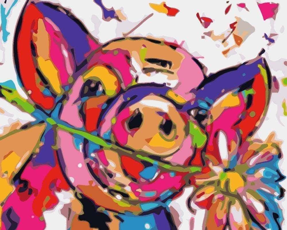 Diy oil paintingNumber Painting Gifts Pig Animal LscapeFrameless