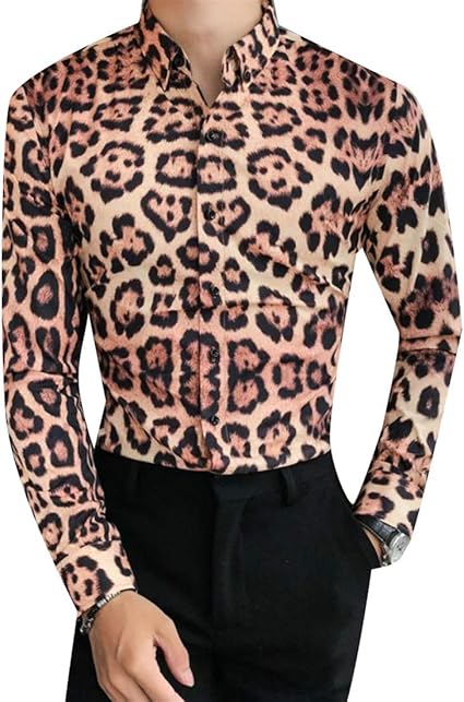 mens leopard print button up shirt