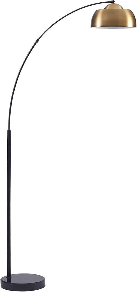 Ambiore Arc Floor Lamp Dome Ii Mid Century Elegant Indoor Light For Living Room And Bedroom Standing Lamp With Hanging Antique Brass Dome Shade
