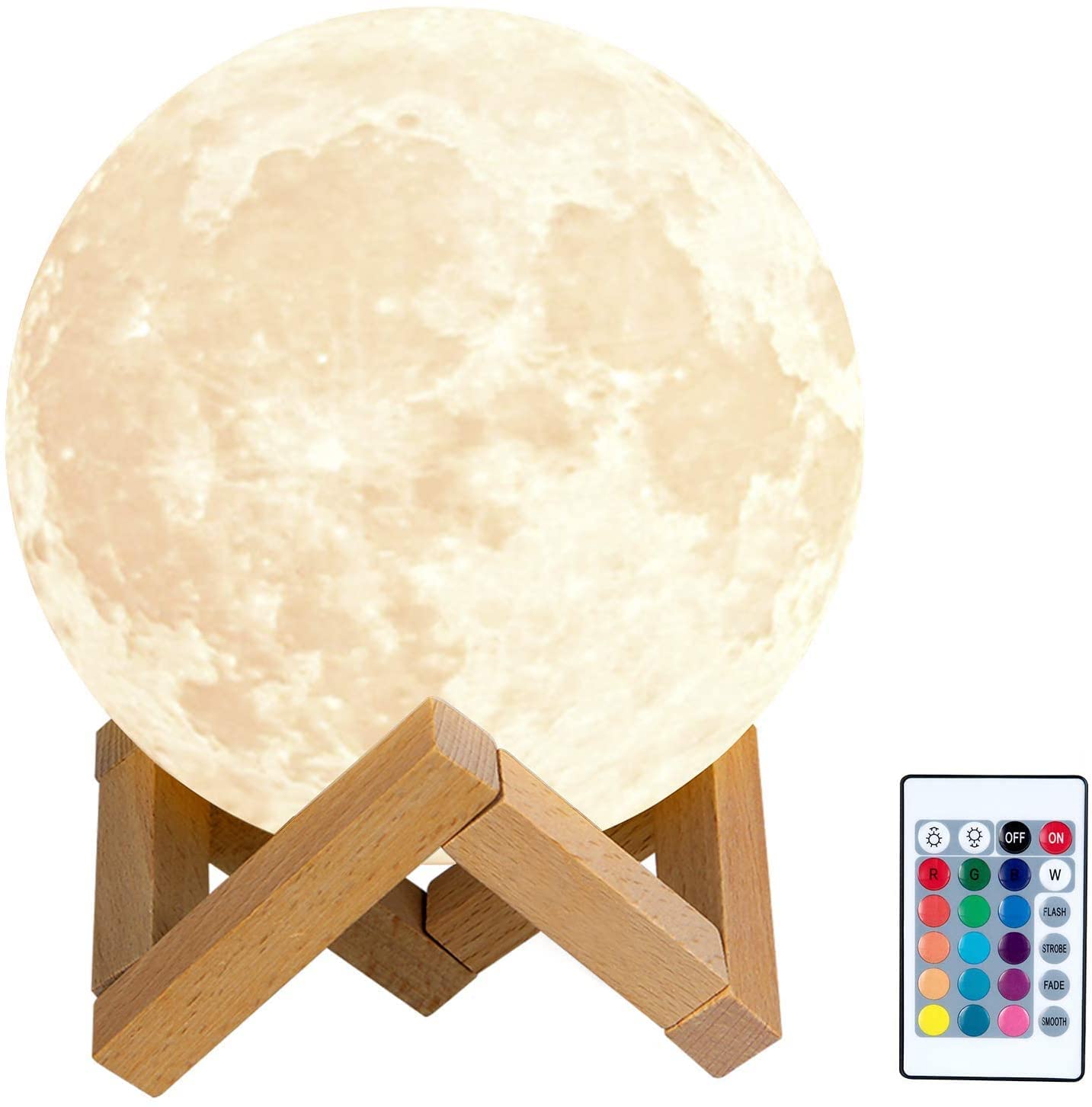 NOWTRY Night Light Personalised 16 Colours- 4 Colour Changing Modes 3D Print LED Moon Lamp, Dimmable Touch Control Brightness Mood Light for Home Decor and Gifts, White