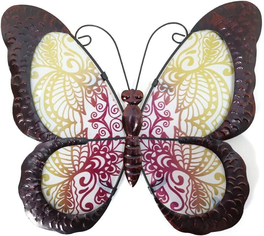 Plaques & Wall Art - LIFFY 15 Inch Large Butterfly Wall Decor Indoor Handmade Metal Wall Art Decor Glass Butterfly Hanging Decorations Outdoor for Garden,Patio,Yard,Fence