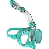Bairuifu Latest Half Face Snorkel Mask with Easy Breathing Dry Top System,Foldable 180 Degree Panoramic View Snorkeling Mask with Camera Mount, Anti-Leak & Anti-Fog