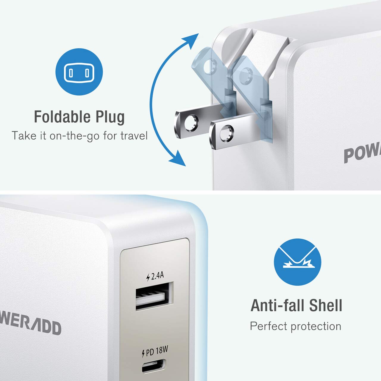 POWERADD USB C Wall Charger 30W Dual Port Type C Charger with 18W Power Delivery and Foldable Plug EnergyCharger PD II Compatible with MacBook, iPad Pro, iPhone 11 Pro/XS/XR/X, Pixel, Galaxy and More