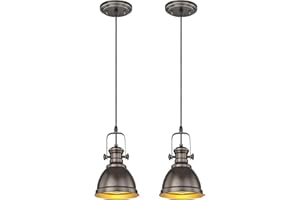Audickic 2 Pack Pendant Lights Kitchen Island, Farmhouse Hanging Lights Fixtures with Metal Shade, Rustic Kitchen Pendant Lighting Over Island for Dining Room, Oil Rubbed Bronze, AD-2151-1P2-ORB