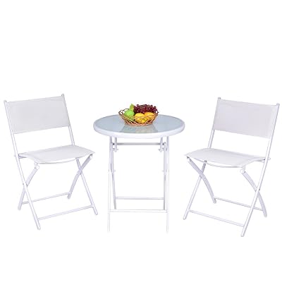 Giantex Bistro Table Set, 3 Piece Patio Bistro Set, Outdoor Folding Table and Chairs, Foldable Patio Dining Set, Porch Furniture Set Garden Backyard Metal Frame No Assembly, Black