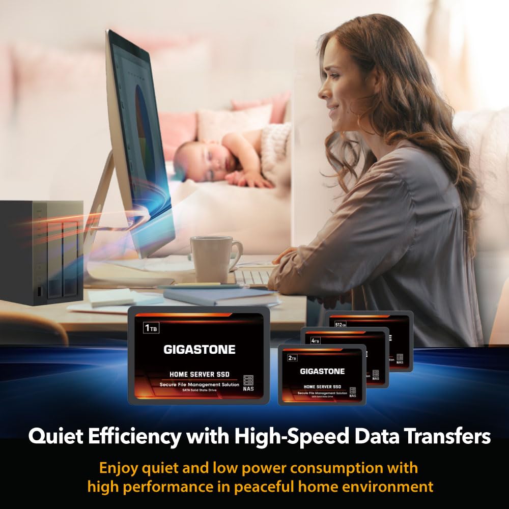 Gigastone Home Server SSD 1TB NAS SSD Drive Cache 24/7 Durable TLC High Endurance Personal Cloud Data Sync Network Attached Storage RAID 3D NAND 2.5