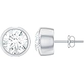 Certified Moissanite Stud Earrings in Silver, D-Vs1 Quality, Bezel Set Moissanite Earrings - Christmas Gift For Women