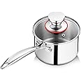 P&P CHEF Small 1 Qt Saucepan, Tri-Ply Stainless Steel Milk Sauce Pan with Glass Lid, Kitchen Induction Cookware for Cooking Boiling Stewing, Dishwasher Safe, Silver