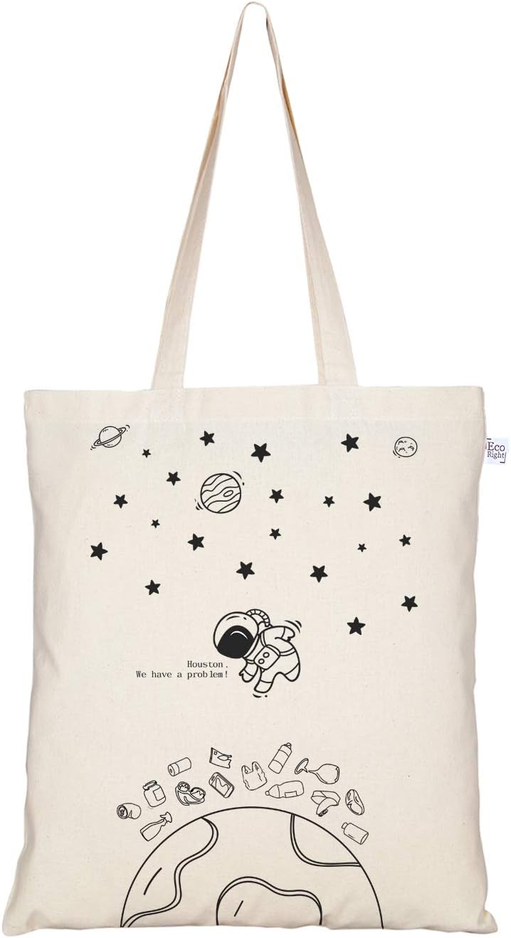 EcoRight Canvas Tote bag for Women, Reusable Grocery Bag, Cute Bags, Printed Cotton Shopping bag, Beach bags, Gift bags, Bridesmaids Tote Bags, Book Bag | Houston | 0101B01