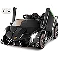 INFANS 2 Seater Kids Ride on Car, 12V 4WD Licensed Lamborghini Veneno Powered Electric Vehicle with Hydraulic Doors, Rocking Mode, Adjustable Speeds, Remote Control, MP3, Headlight (Black)