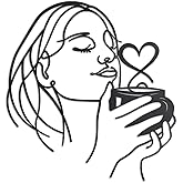 KOYILTD Woman and Coffee Wall Art Metal Kitchen Wall Decor Coffee Bar Sign Modern Wall Art Minimalist Woman Wall Art Black Wa