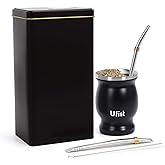 Ufist 5-in-1 Yerba Mate Set, 8.4oz Cup, 76.8oz Storage Container, 2 Bombilla Straws, Black (Argentina)