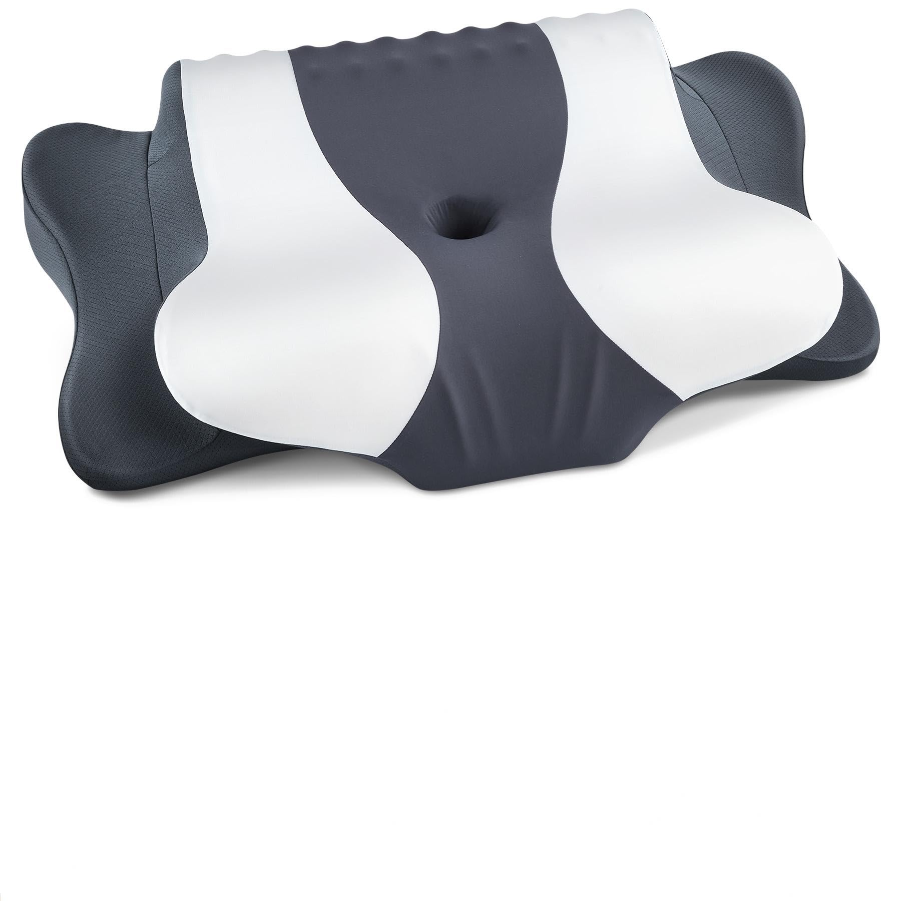 DONAMA Cervical Neck Pillow for Pain Relief, Orthopedic Contour Neck Pillow with Memory Foam Ergonomic Pillows with Dual Heights for Back, Stomach and Side Sleepers (Grey) Image