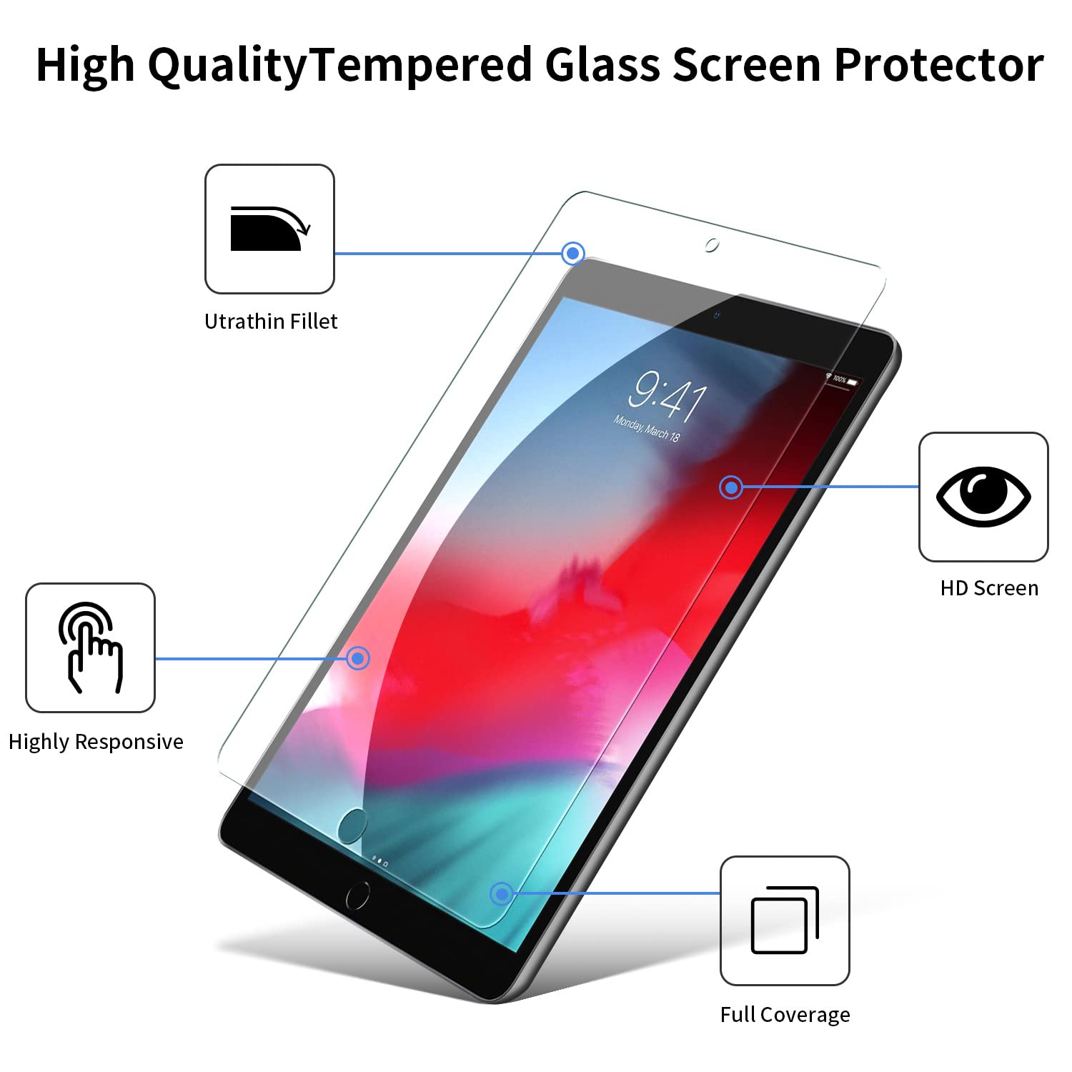 avakot 2 Pack Screen Protector for iPad Pro 10.5 | Scratch Resistant Transparency Tempered Glass Film Compatible with iPad Air 3 | Sensitive Hardness Screen Protector for iPad Air3/iPad Pro 10.5