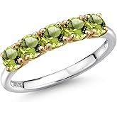 Gem Stone King 925 Silver and 10K Yellow Gold Green Peridot Wedding-Bands Ring For Women | 1.50 Cttw | Round 4MM | Gemstone August Birthstone