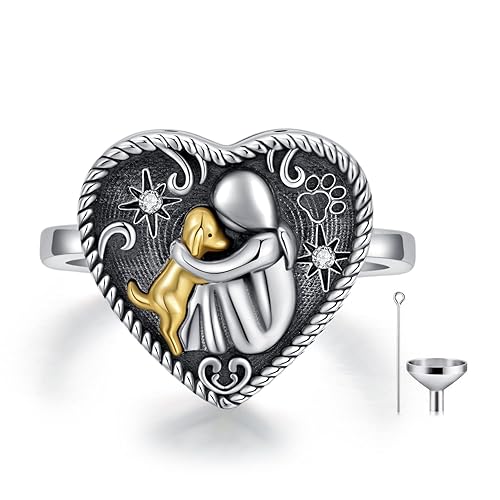 AOBOCO Sterling Silver Dog Urn Ring for Ashes, Dog Memorial