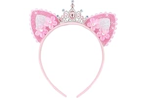 Halloween Cat Ears Headband, Pink Head Band Rhinestone Crown Headdress Cute Costume Halloween Headpieces Cosplay Party Hair A