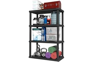 IRIS USA 4-Shelf Heavy Duty Plastic Storage Shelves, 600lb Capacity, 56" H x 36" W x 18" D, Large Modular Shelving Unit Storage Organizer for Garage, Home, Warehouse & Gym, Storage Rack - Black
