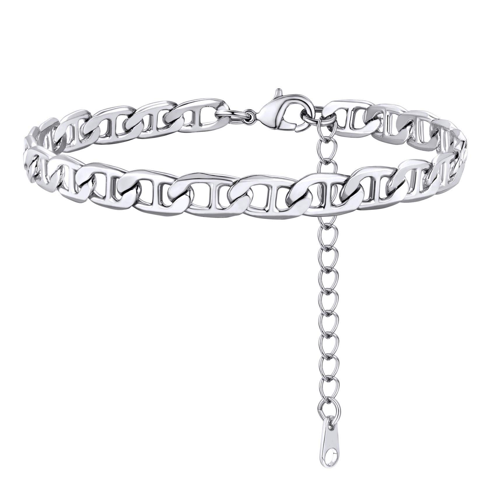 GoldChic Jewelry Mariner Ankle Bracelet For Women, 6mm Gold Anklets Flat Chain Foot Bracelets Barefoot Jewellery