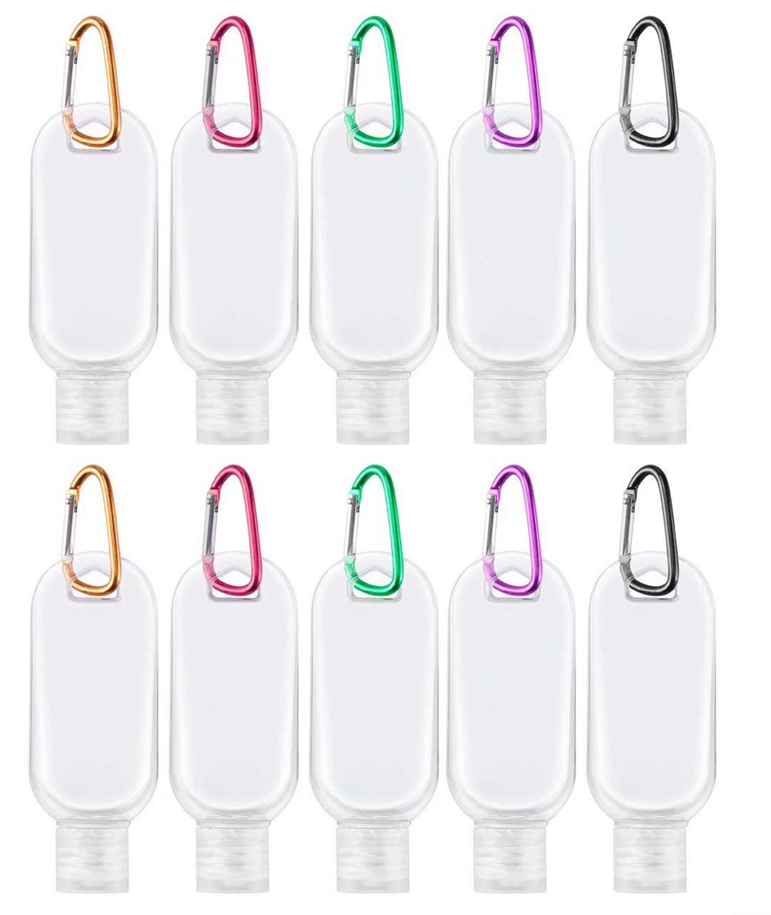 Photo 1 of 10 Pcs Travel Size Bottles with Keychain Hand Sanitizer Holder, 1.7 oz Portable Plastic Small Empty Bottles Leakproof Refillable Squeeze Containers for Backpack