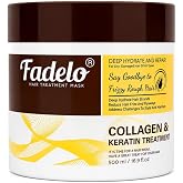 Fadelo Collagen Hair Mask for Dry Damaged Hair, Keratin Repair 500ml | Keratin, Silk Protein &amp; B5; Sulfate-Free &amp; Paraben-Free; smooths frizz, adds shine; for color-treated, curly &amp; all hair types