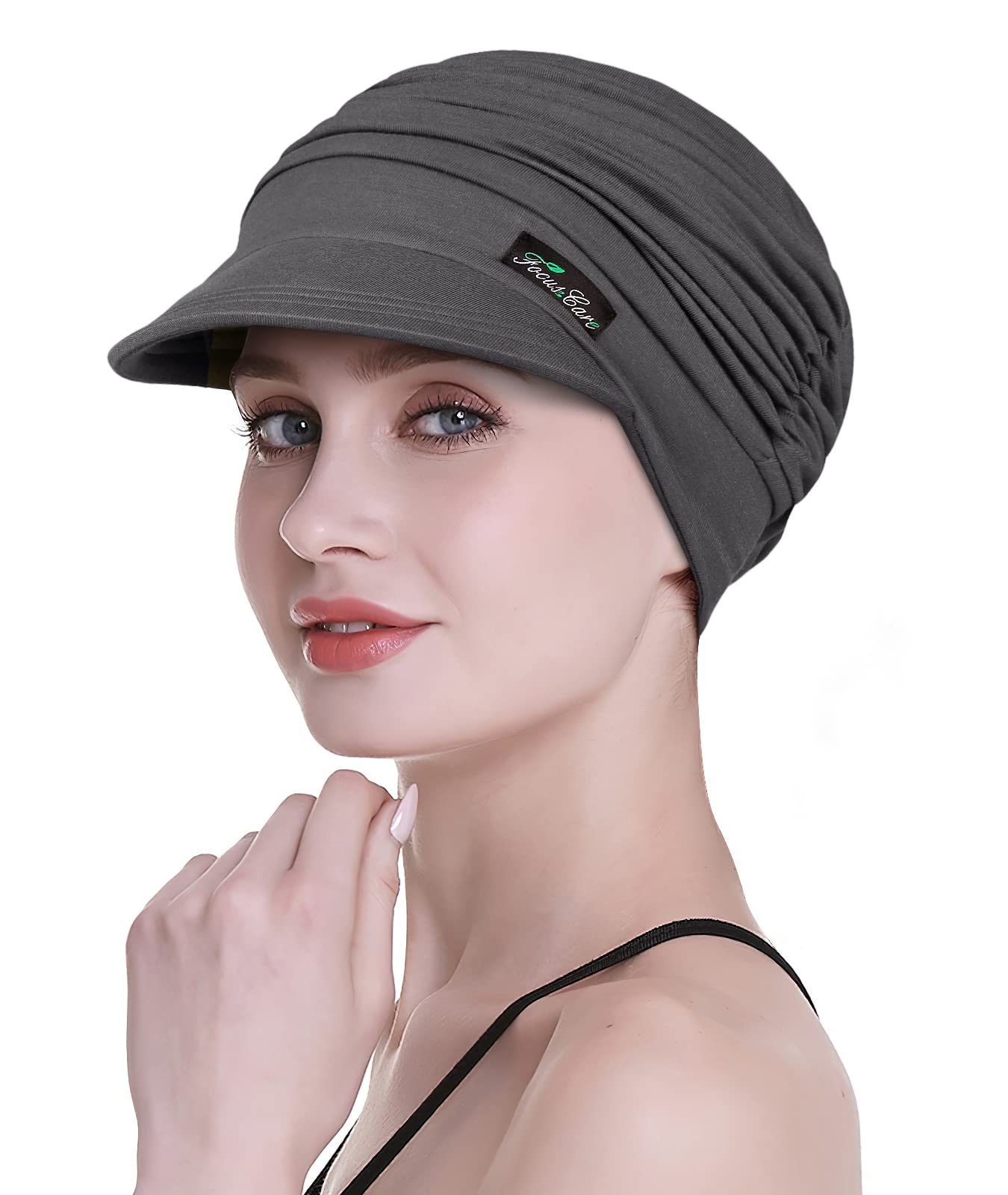 FocusCare Newsboy Cap for Chemo Women Soft Bucket Cap Light Weight Cancer Beanie Cap Dark Grey