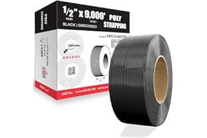 8 NET INC. 8NET Poly Strap 1/2" Width x 9000' Length x 0.015" Thickness, Polypropylene (PP) Strapping, 300 lbs Break Strength, 8 x 8 Core - Light Duty (Black)